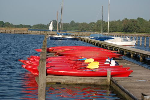 Rode Canadese Kano's te huur bij Twiske Haven.