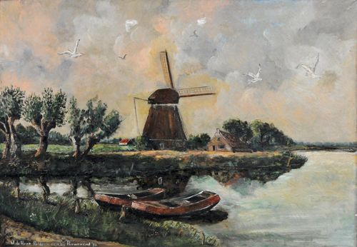 Schilderij van de poldermolen bij Purmerend.